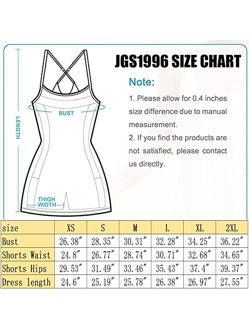 JGS1996 Tennis Golf Dresses for Women with Built-in Bra & Shorts Pockets Sleeveless Workout Athletic Exercise Dress