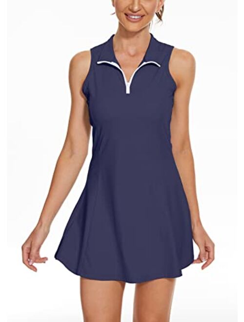 JGS1996 Tennis Golf Dress with Shorts Underneath & Pockets Polo Sleeveless Exercise Workout Athletic Dresses for Women