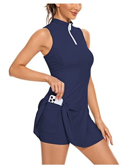 JGS1996 Tennis Golf Dress with Shorts Underneath & Pockets Polo Sleeveless Exercise Workout Athletic Dresses for Women