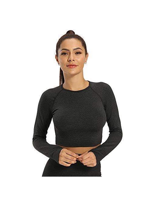 JGS1996 Long Sleeve Crop Tops for Women Workout Seamless Crop T Shirt Top Athletic Fitness Tight Tee