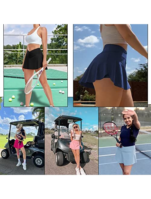 JGS1996 Pleated Tennis Skirt with Pockets Shorts for Women Crossover High Waisted Athletic Golf Skorts Summer Mini Skirts
