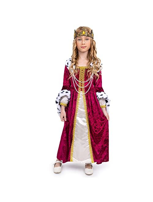 Dress Up America Queen Costume for Girls - Kids Renaissance Princess Costume - Royal Gown and Crown Set