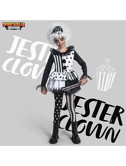 Spooktacular Creations Girls Clown Costume, Killer Clown Costume, Black and White Jester Dress for Girls Halloween Dress Up
