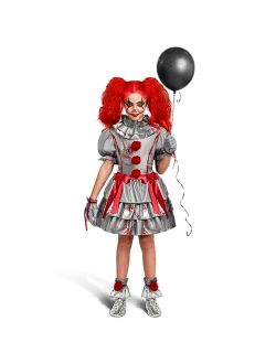 Girls Clown Costume, Evil Clown Dress, Scary Jester Costume for Girls Halloween Dress Up