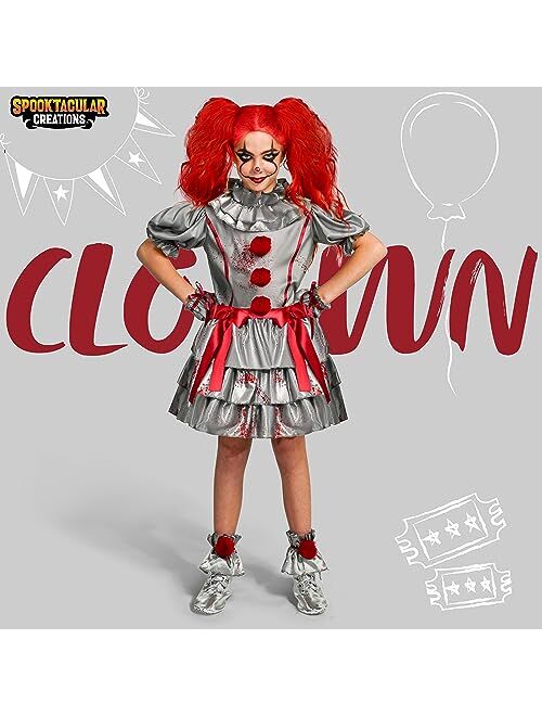 Spooktacular Creations Girls Clown Costume, Evil Clown Dress, Scary Jester Costume for Girls Halloween Dress Up