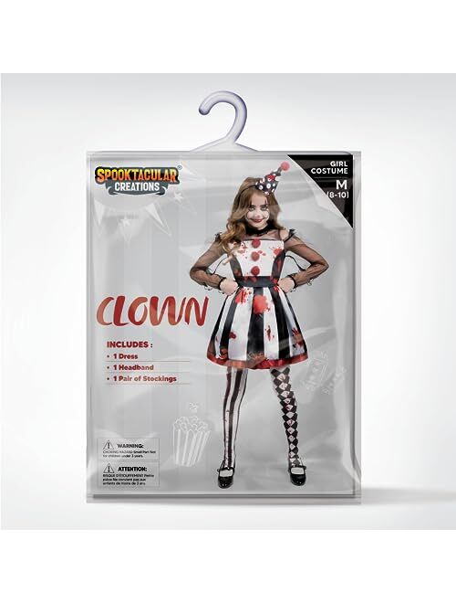 Spooktacular Creations Girls Clown Costume, Scary Clown Costume, Black and White Bloody Jester Dress for Girls