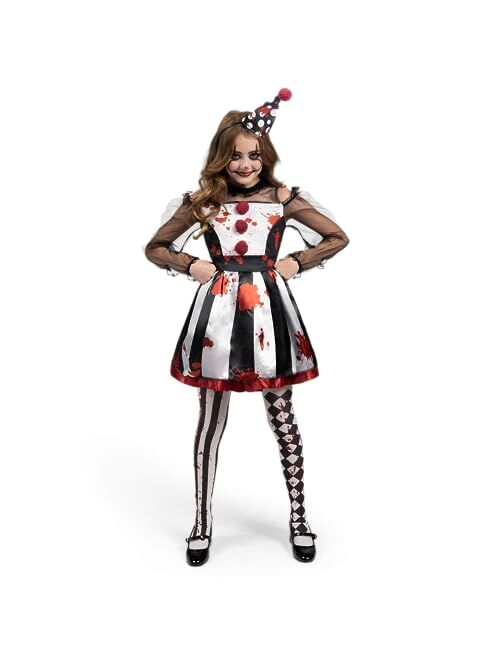 Spooktacular Creations Girls Clown Costume, Scary Clown Costume, Black and White Bloody Jester Dress for Girls