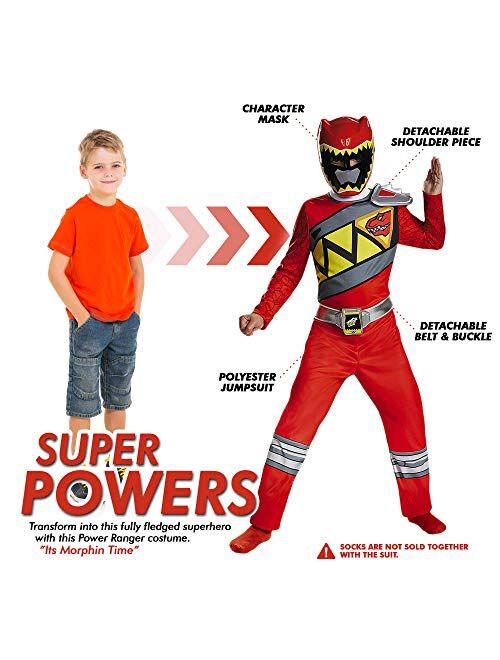 Disguise Red Power Rangers Costume for Kids, Official Licensed Red Ranger Dino Charge Classic Power Ranger Suit with Mask