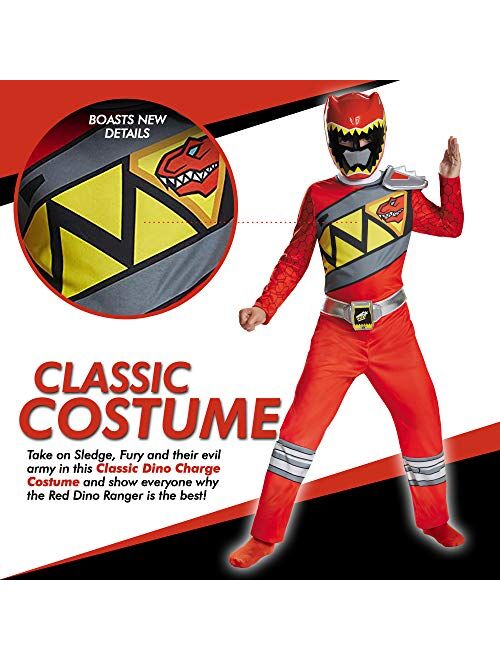 Disguise Red Power Rangers Costume for Kids, Official Licensed Red Ranger Dino Charge Classic Power Ranger Suit with Mask