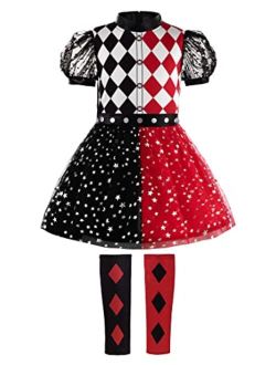 ReliBeauty Clown Halloween Costume for Girls Cosplay with Knee Pads
