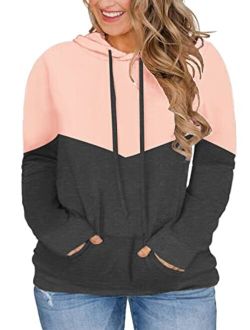 VISLILY Plus-Size Hoodies for Women Color Block Pullover Sweatshirts