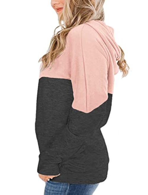 VISLILY Plus-Size Hoodies for Women Color Block Pullover Sweatshirts