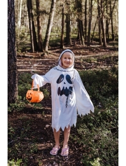ReliBeauty Ghost Costume Kids with Pumpkin Bag Halloween Costumes,White