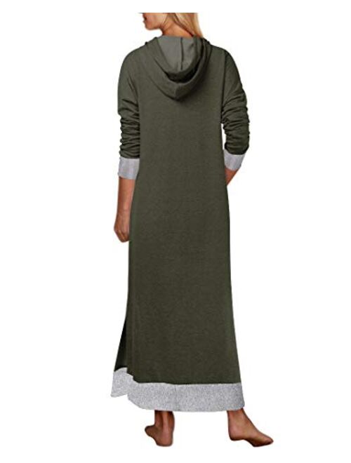 Jacansi Women's Long Sleeve Solid Loose Hooded Sweatshirt Maxi Dress with Pocket