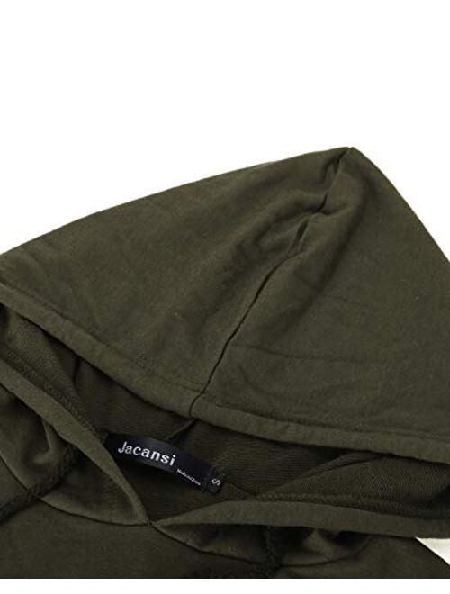 Jacansi Women's Long Sleeve Solid Loose Hooded Sweatshirt Maxi Dress with Pocket