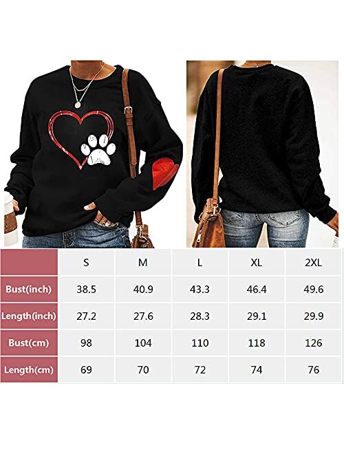 Atact Love Heart Dog Paw Print Sweatshirts Women Long Sleeve Pullover Tops Casual Blouse