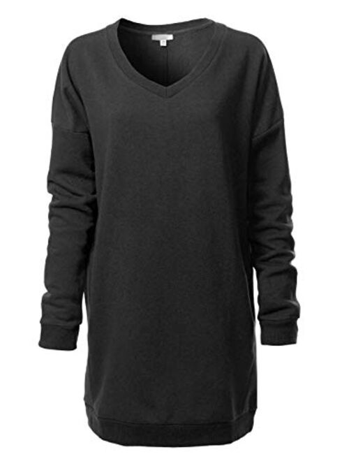 Design by Olivia Women's Casual Oversized Loose Fit V-Neck Fleece Pullover Sweatshirts Tunic Fall Outfits S~3X