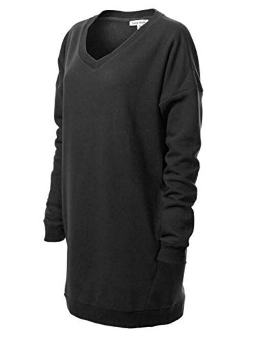 Design by Olivia Women's Casual Oversized Loose Fit V-Neck Fleece Pullover Sweatshirts Tunic Fall Outfits S~3X