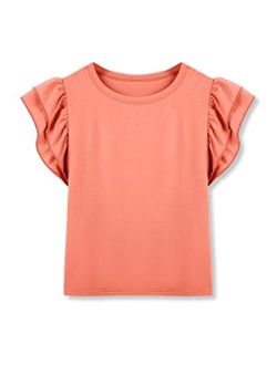 Imily Bela Girls Shirts Cute Summer Tops Trendy Ruffle Sleeve Blouses Crew Neck Tees for 5-14 Years Kids Child