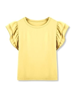 Imily Bela Girls Shirts Cute Summer Tops Trendy Ruffle Sleeve Blouses Crew Neck Tees for 5-14 Years Kids Child