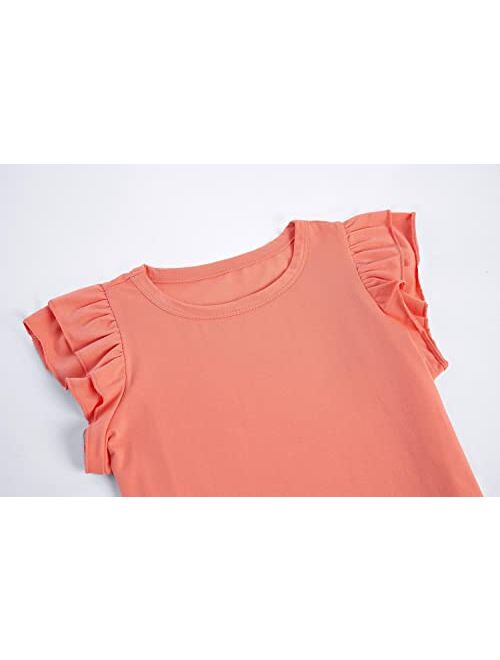 Imily Bela Girls Shirts Cute Summer Tops Trendy Ruffle Sleeve Blouses Crew Neck Tees for 5-14 Years Kids Child