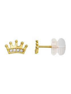 Charming Girl 14k Gold Crown Cubic Zirconia Stud Earrings