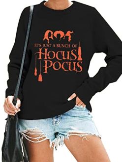 KIDDAD It's Just A Bunch of Hocus Pocus T-Shirt Women Sweatshirt Halloween Sanderson Sisters Long Sleeve Pullover Tops