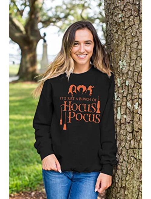 KIDDAD It's Just A Bunch of Hocus Pocus T-Shirt Women Sweatshirt Halloween Sanderson Sisters Long Sleeve Pullover Tops