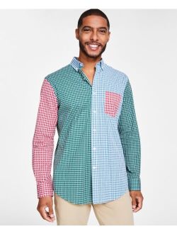 Men's Long Sleeve Mixed Check Poplin Shirt, Created for Macy's
