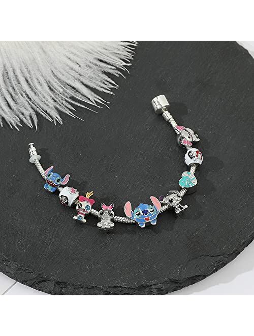 ANEIMIAH Stitch Charm Bracelet, Kids Jewelry for Girls Chain Bracelet, Birthday Gifts for Girls- Ohana Means Family