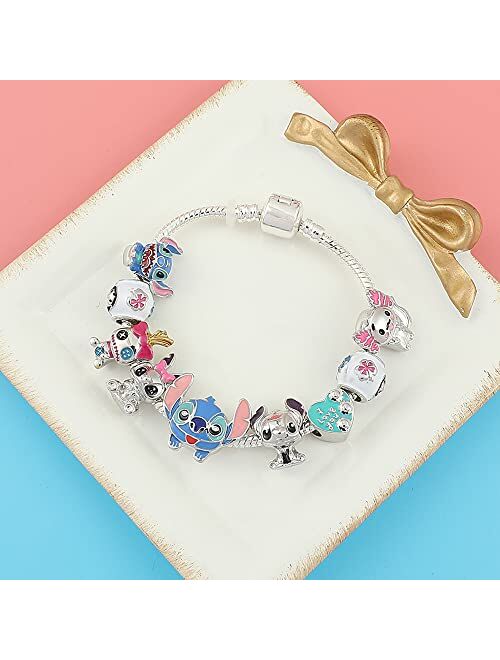 ANEIMIAH Stitch Charm Bracelet, Kids Jewelry for Girls Chain Bracelet, Birthday Gifts for Girls- Ohana Means Family