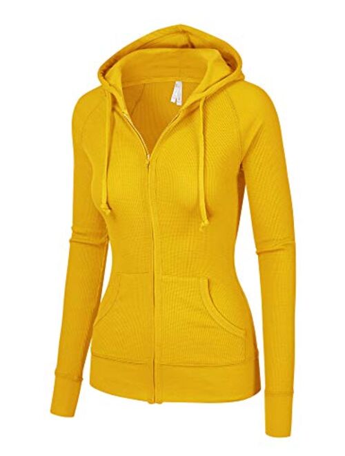 Color Story Women's Multi Color Selection Thermal Zip Up Casual Relax Fit Hoodie Jacket