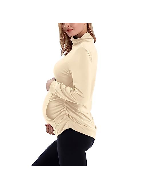 GINKANA Maternity Women's Long Sleeve Shirt Half Zipper Lapel Lightweight Casual Maternity Pullover with Pockets