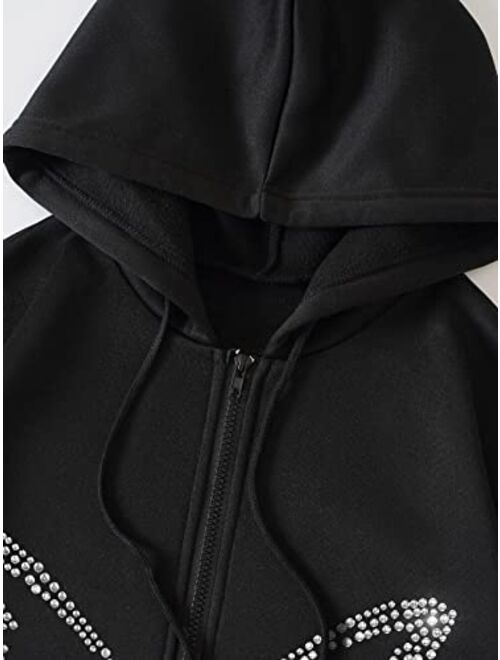 WDIRARA Women's Zip Front Drawstring Hoodie Pullover Long Sleeve Casual Sweatshirt Top