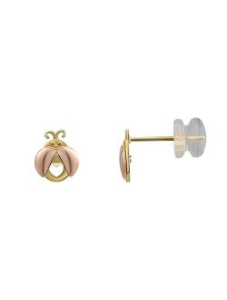Charming Girl 14k Gold Two-Tone Ladybug Stud Earrings