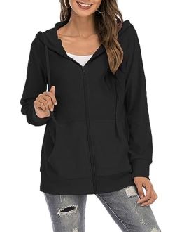 GOCHIC Women's Hooded Sweatshirts Casual Full Zip Hoodie Long Sleeve Oversized Jackets with Pockets