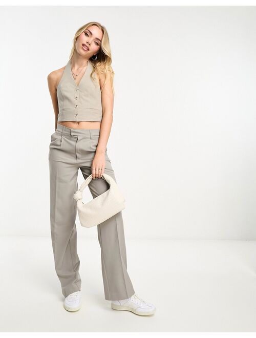 Pull&Bear high waisted tailored pants in stone