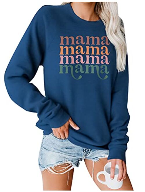 Blooming Jelly Women's Mama Sweatshirt Crewneck Long Sleeve Tops Casual Letter Print Cute Shirts Graphic Pullover