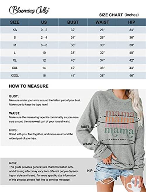 Blooming Jelly Women's Mama Sweatshirt Crewneck Long Sleeve Tops Casual Letter Print Cute Shirts Graphic Pullover