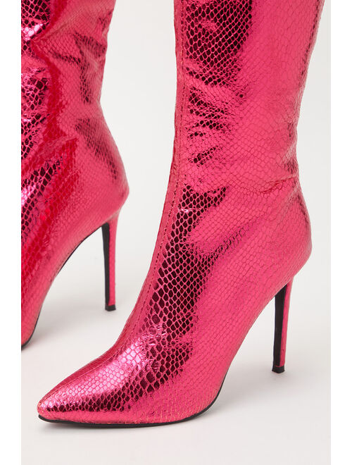 Billini Edelin Raspberry Snake-Embossed Pointed-Toe Knee-High Boots