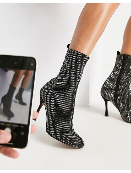 ASOS DESIGN Elegant embellished high-heeled ankle boots in black