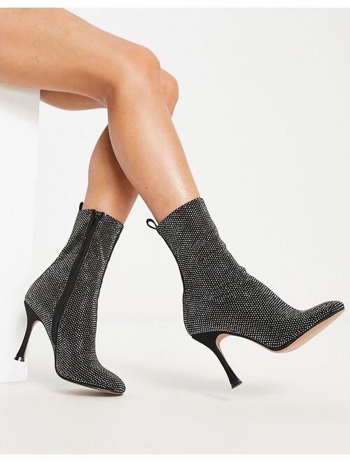 ASOS DESIGN Elegant embellished high-heeled ankle boots in black