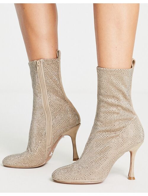 ASOS DESIGN Elegant embellished high-heeled ankle boots in cream