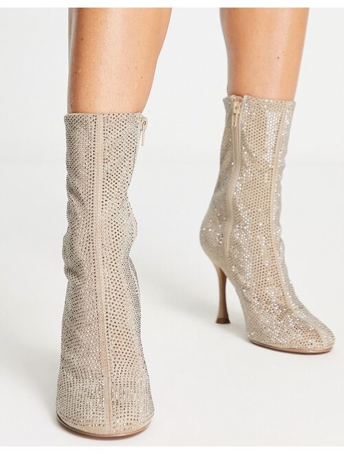 ASOS DESIGN Elegant embellished high-heeled ankle boots in cream