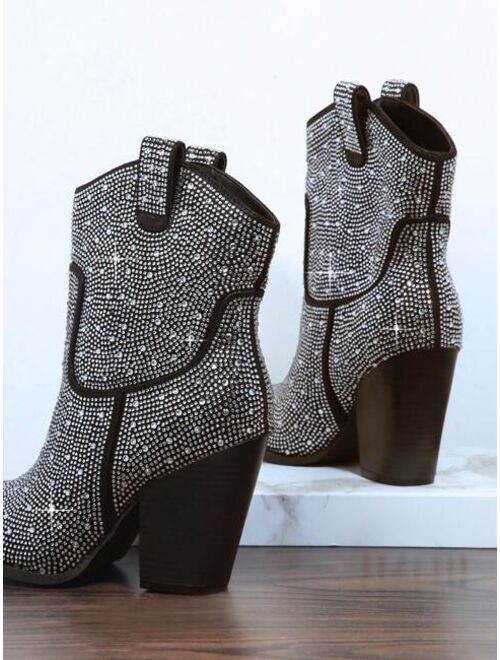 Shein Silver With Diamond Studded High Heeled Boots