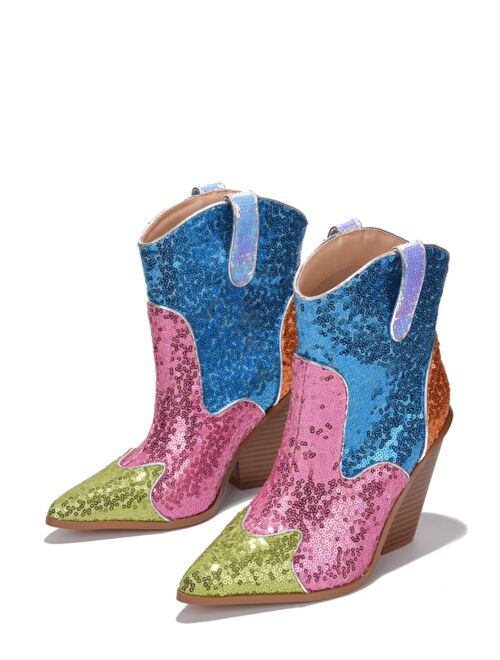 Shein Cape Robbin Prida Mid Block Western Sequin Ankle Booties