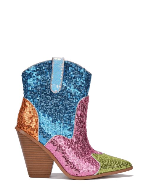 Shein Cape Robbin Prida Mid Block Western Sequin Ankle Booties