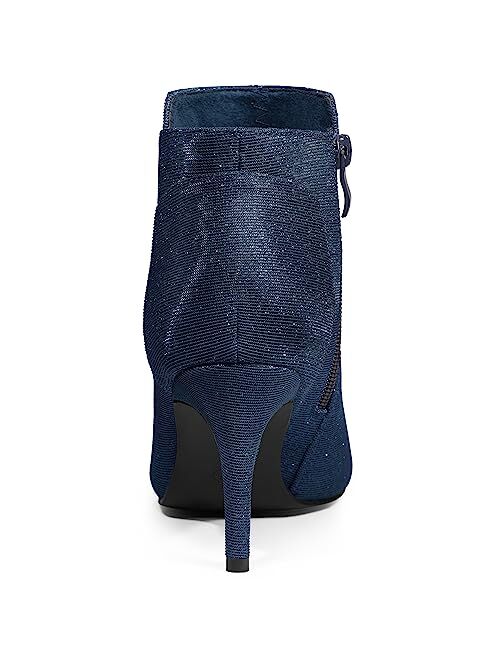 Allegra K Women's Glitter Pointed Toe Zipper Stiletto Heel Ankle Boots