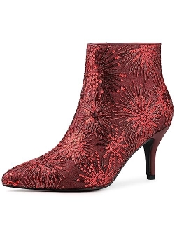 Women's Glitter Sparkle Lace Stiletto Heels Party Sequin Ankle Boots