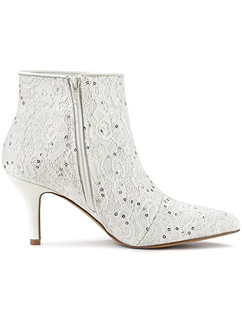 Allegra K Women's Glitter Sparkle Lace Stiletto Heels Party Sequin Ankle Boots